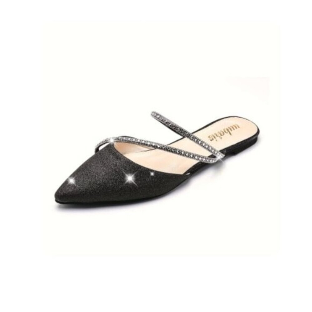New Women‘s Glitter Rhinestone Mules Dressy Sparkly Flats Slip-on